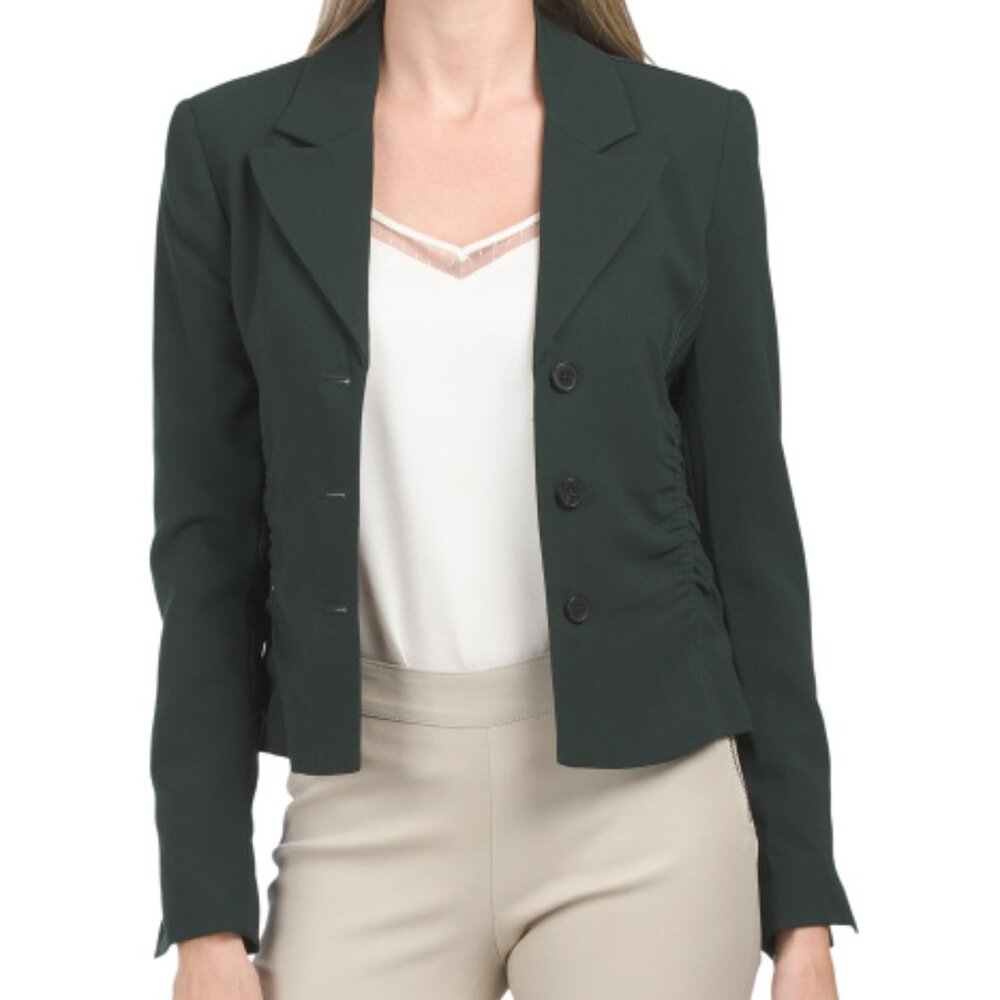 ZARA Blazer Notch Collar Ruched Lightweight Green Size XS Jacket NWT